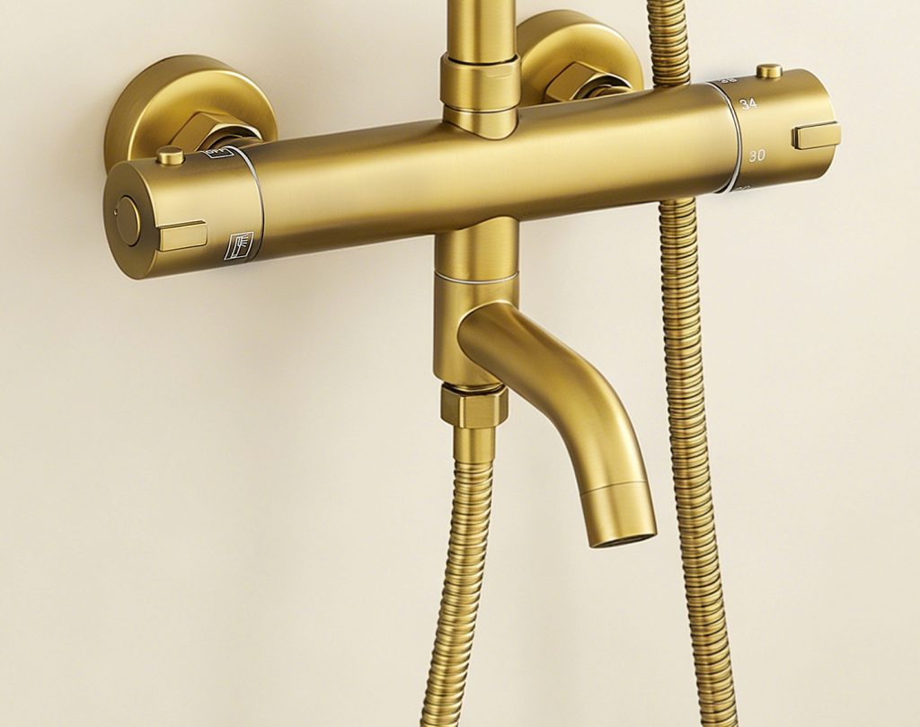 Brushed Gold Thermostatic Shower Set detail image