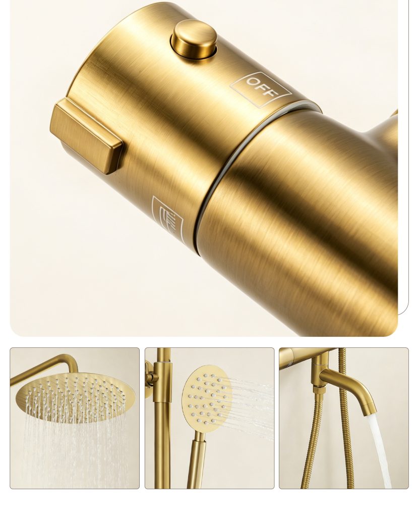 Brushed Gold Thermostatic Shower Set detail image